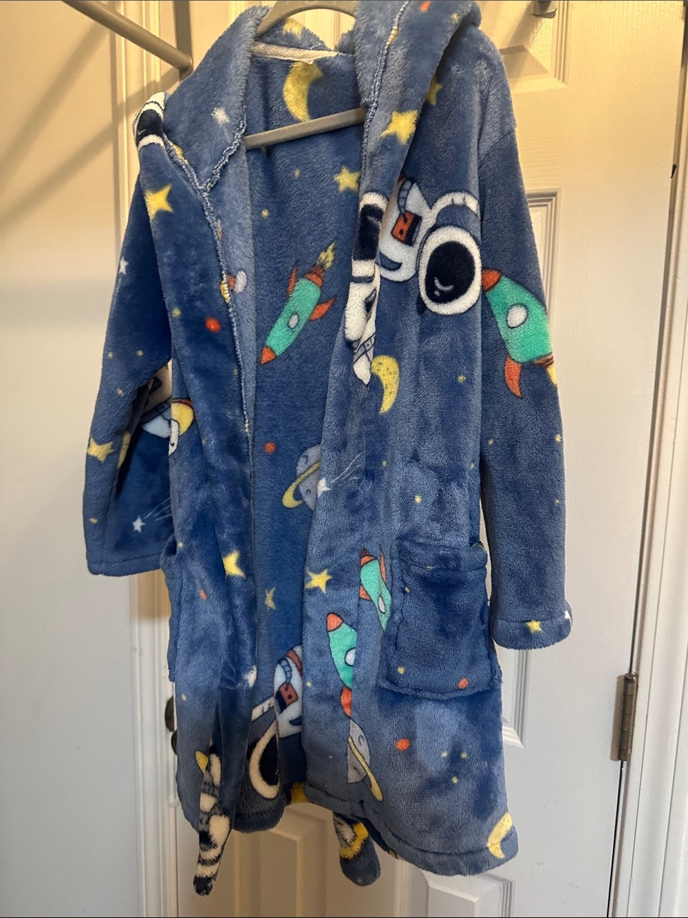 4t Kids Blue Space Rocket Hooded Fleece Robe